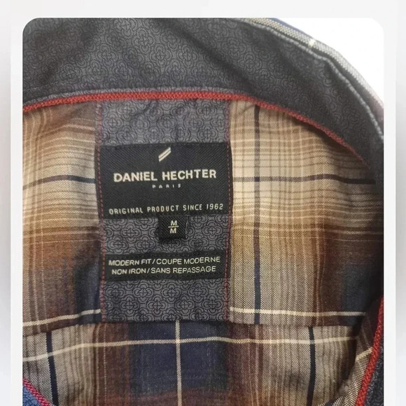 Daniel Hechter Brown  Plaid Long Sleeve Shirt Top Size Medium - Picture 12 of 15